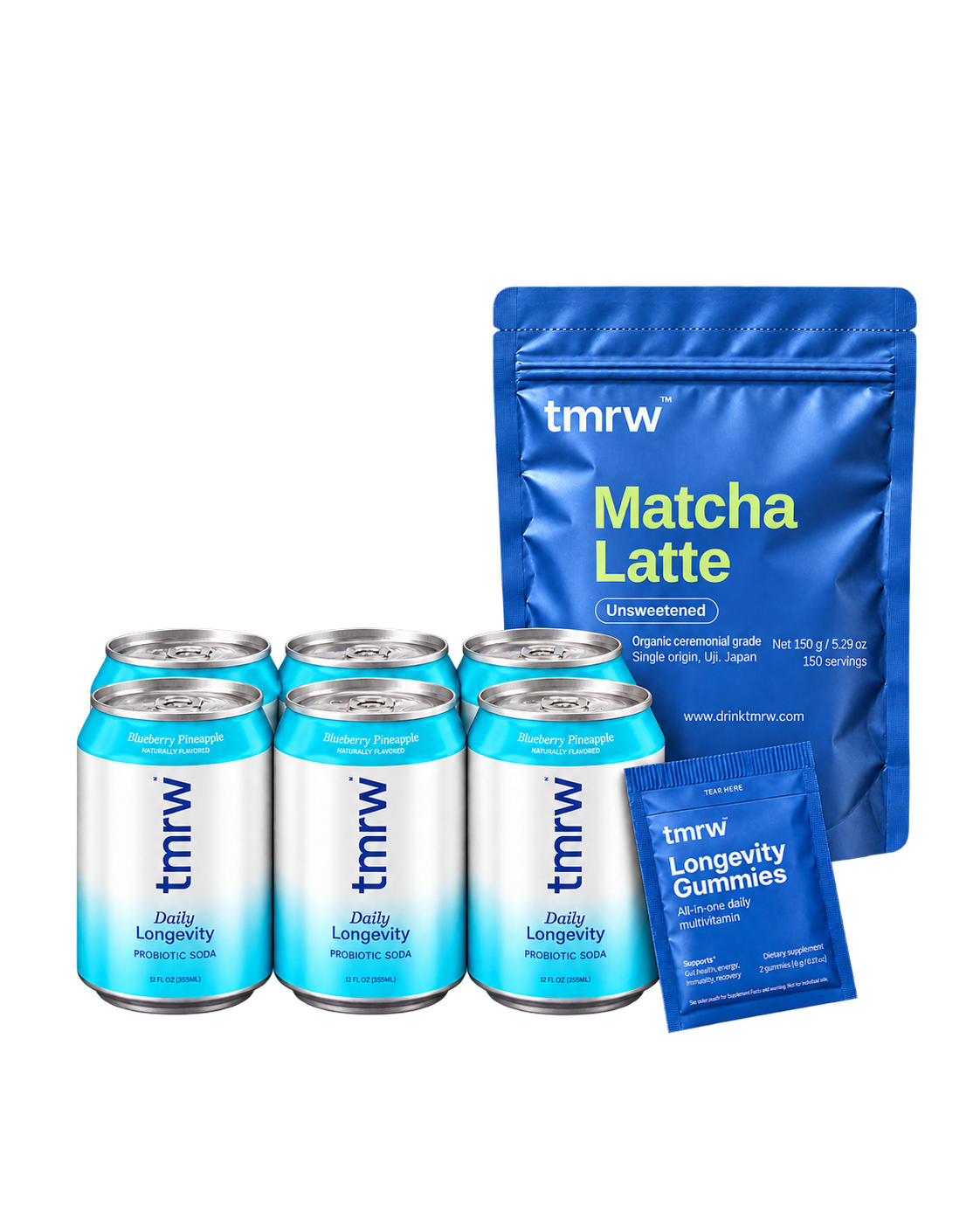Tmrw Bundle: Prebiotic Soda + Gummies + Green Matcha