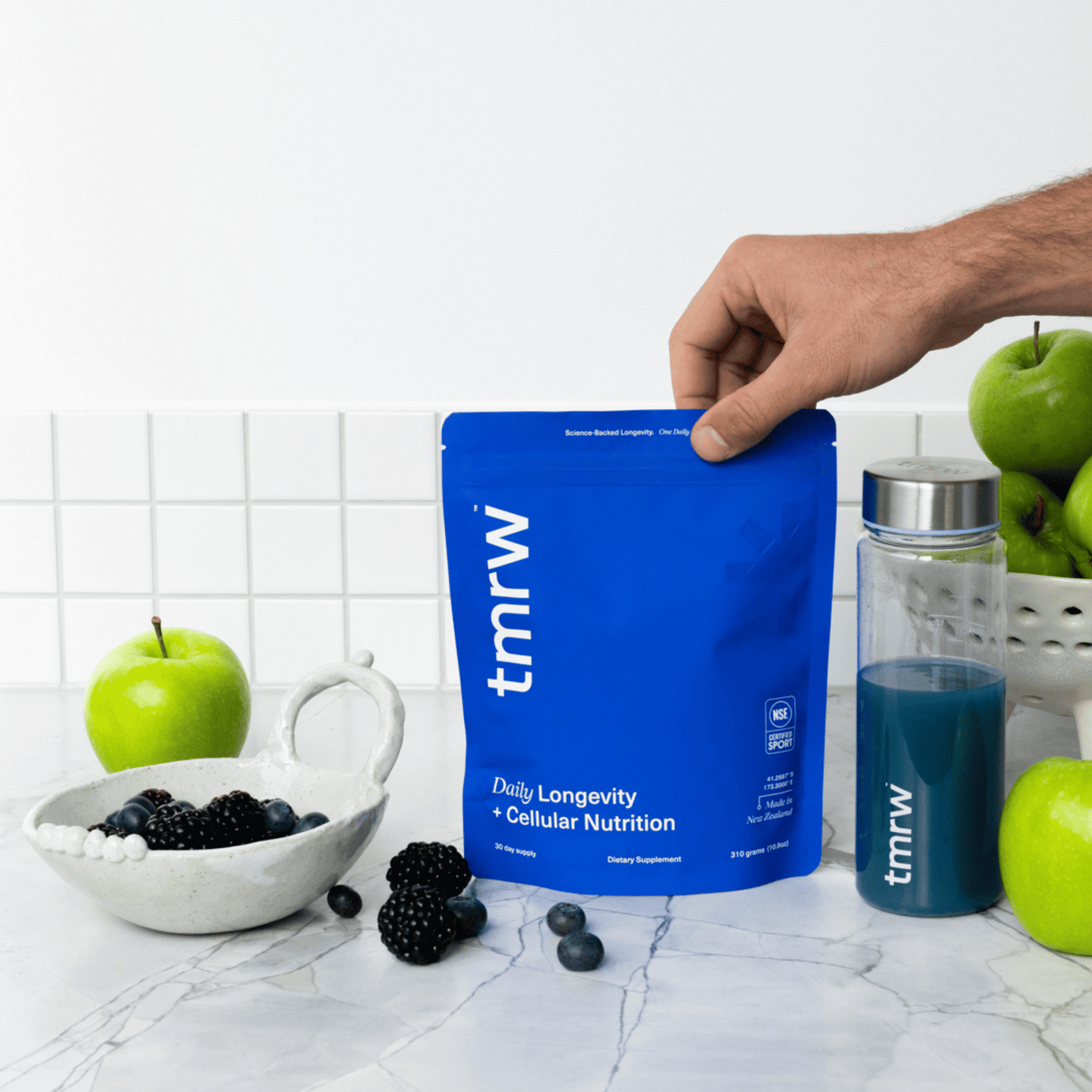 Tmrw longevity supplement is vegan, gluten-free, paleo, keto friendly and free from artificial sweeteners, colours and preservatives