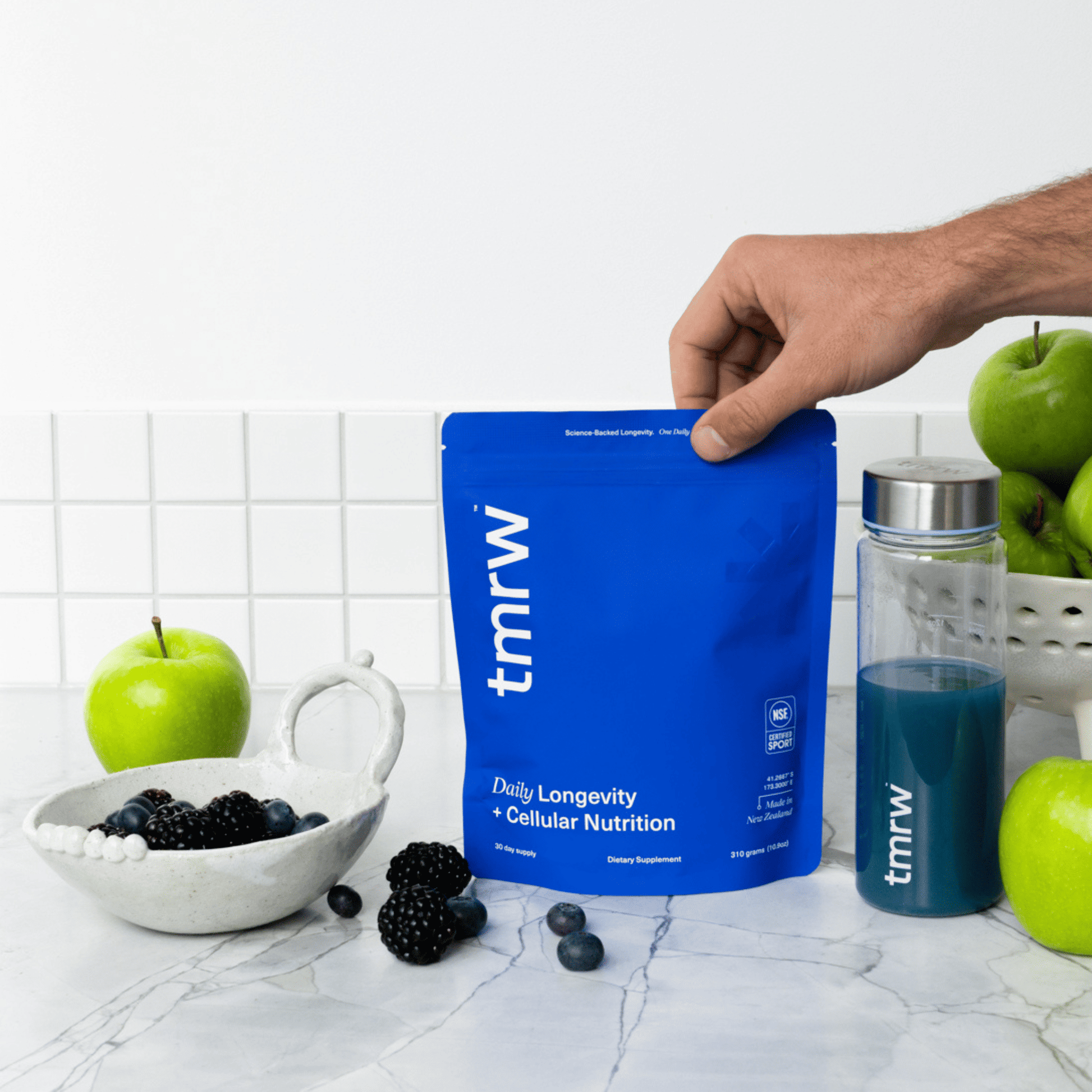 Tmrw longevity supplement is vegan, gluten-free, paleo, keto friendly and free from artificial sweeteners, colours and preservatives